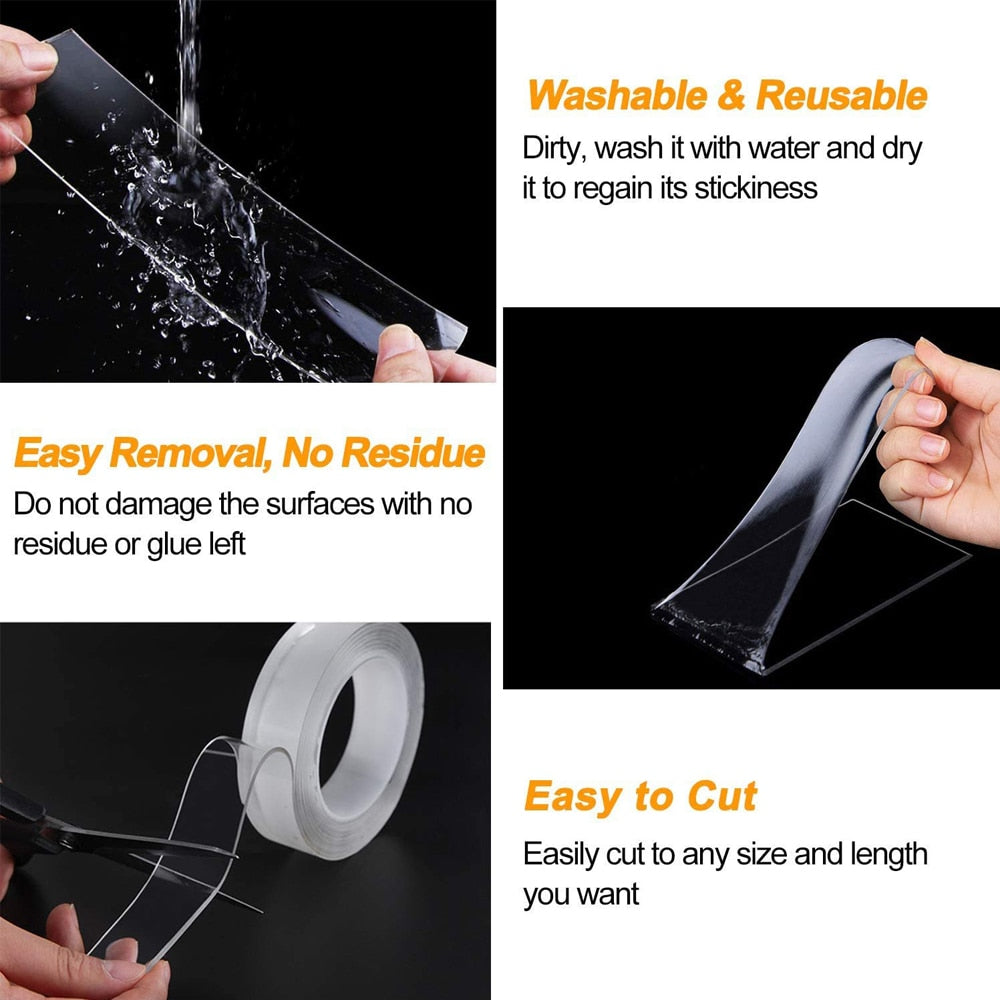 Nano Double Sided Tape Heavy Duty Transparent Adhesive Strips Strong