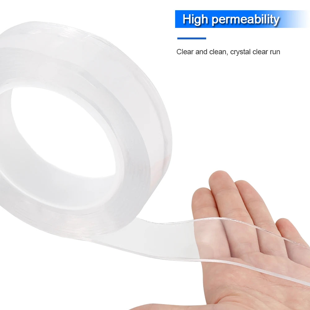 1/3/5M Double Sided Tape Transparent Acrylic Reusable Waterproof