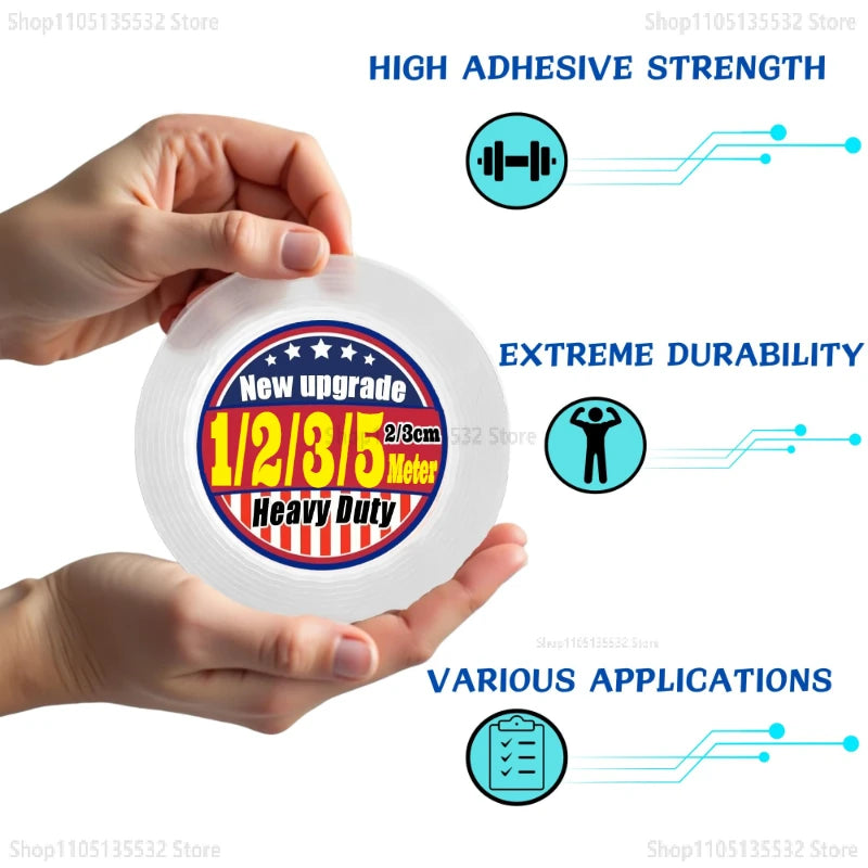 1M/2M/3/5M Transparent Nano Tape Washable and Reusable Double-sided